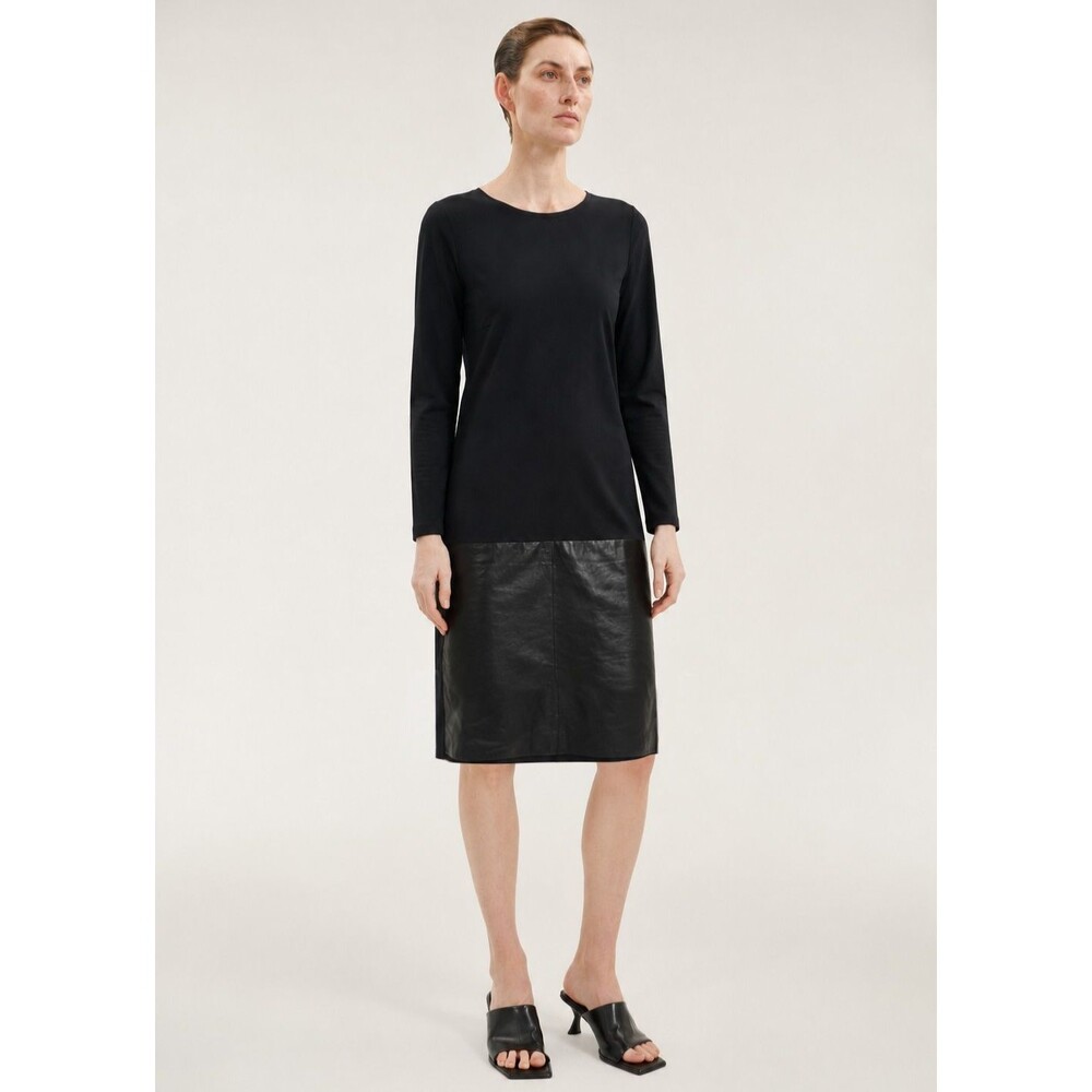 Annette Gortz Wool Blend Lamb Leather Dress S Black Knee Length Goth Minimalist